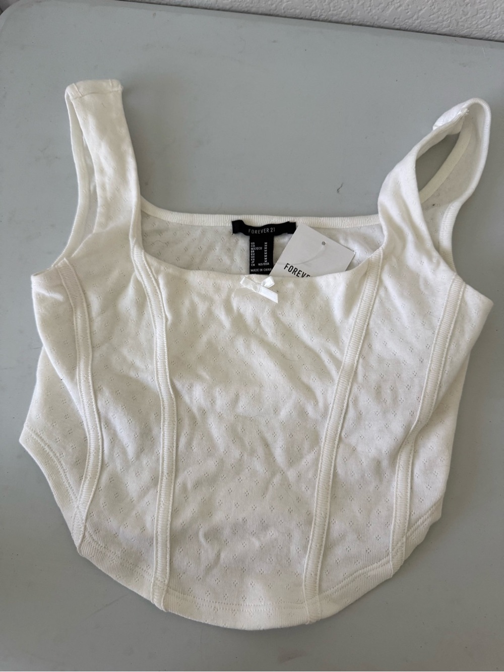 Forever 21 White Square-Neck Ribbed Eyelet Tank